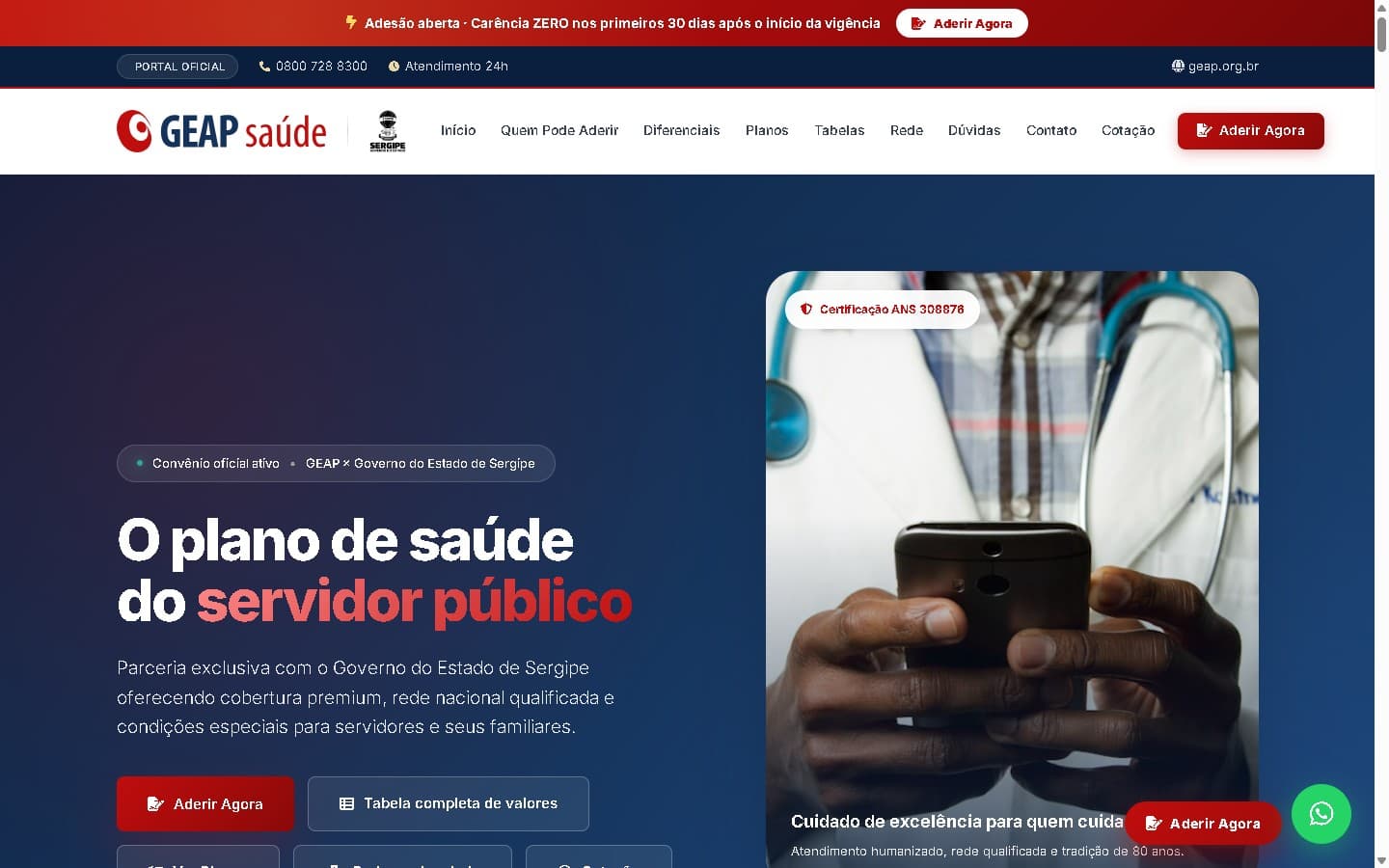 Print do projeto GEAP Sergipe: Convênio GEAP Saúde × Governo do Estado de Sergipe (atendimento operado pelo Grupo VSX)